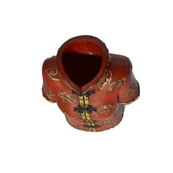•HBH• Asian Style Shirt Vase, Used Vintage Fun Statement Piece 3.5”X6”, 7.75”h - Picture 6 of 16